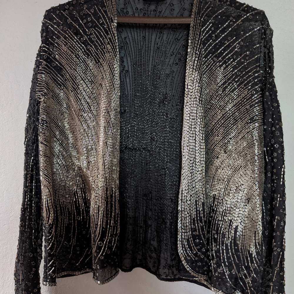 Halstead beaded cover up. Black w/ silver beadwork
